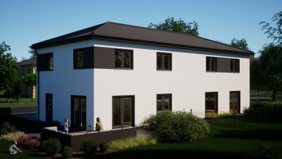 Ansicht Doppelhaus Ladeburg_SV_113_Fassade wei�+graumage2 Einfamilienhaus Bernau bei Berlin